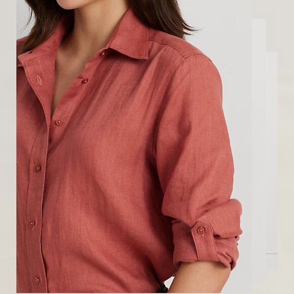 EUC Women's RALPH LAUREN Relaxed Fit Linen Roll Tab-Sleeve Shirt | Size L - Picture 5 of 13